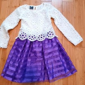 Purple & White Crochet Knit Girl Dress 6-7